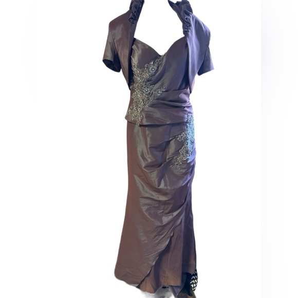 Cameron Blake by Moni Cheri, Size 12, Halter Style, with Jacket, Purple/Blue - Picture 6 of 16